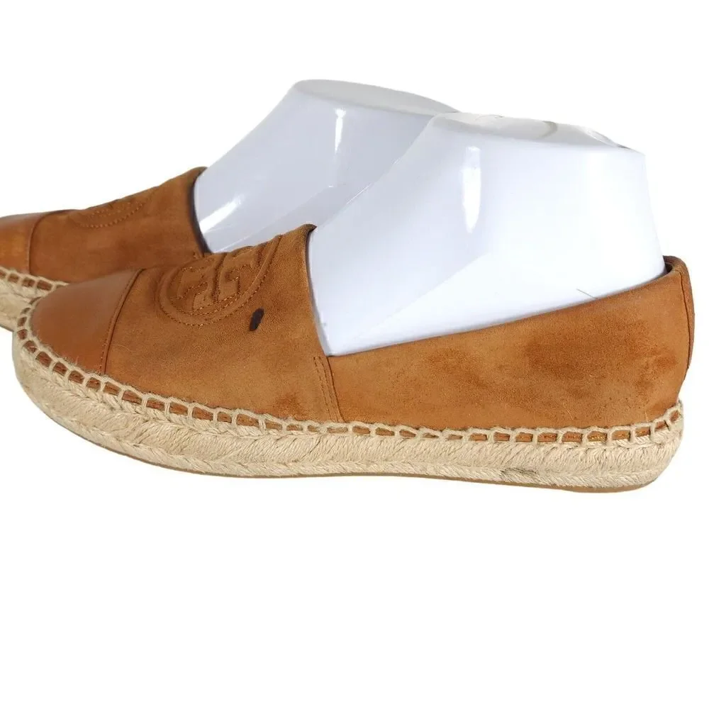 Tory Burch Women's US 7,5M Brown Leather Suede Flats Slip-On Espadrilles Shoes